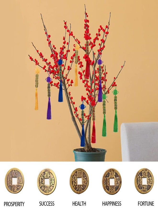 ABTOLS 10 Pieces Chinese Knot Colorful String Feng Shui Charm Vintage I-Ching Lucky Coin New Year Decorations Car Hanging Decoration 5 Coins Emperor Money Chinese Amulet for Family Friends Health and Wealth - Image 2
